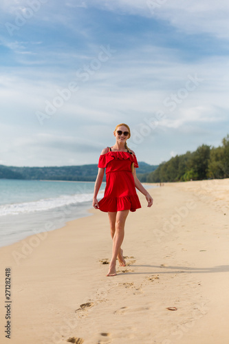 Blonde model on the meach in Thailand photo