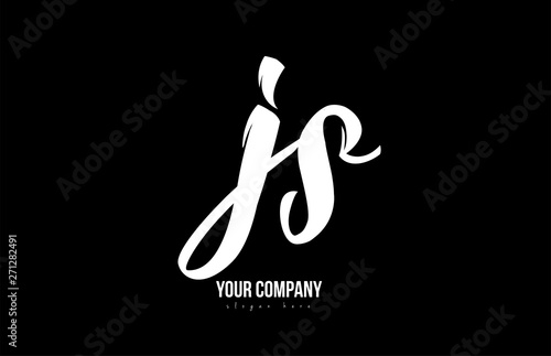 joined js j s alphabet letter logo icon design black and white