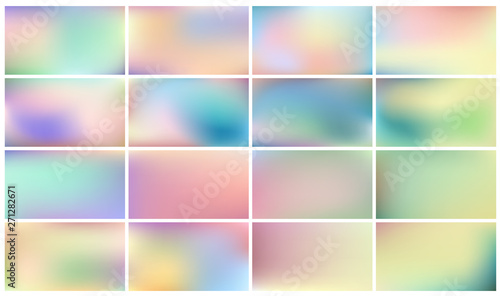 Set of light coloured backgrounds for children. Smooth and blurry abstract gradient for products presentation, books, poster, banner. Horizontal vector illustrations.