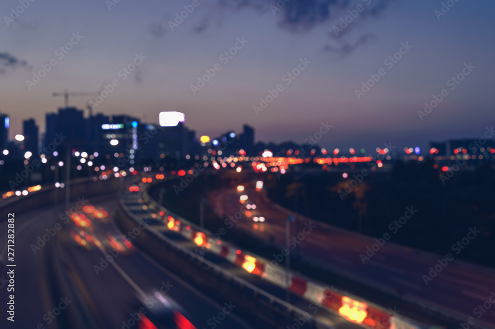 blurred night cityscape of Seoul
