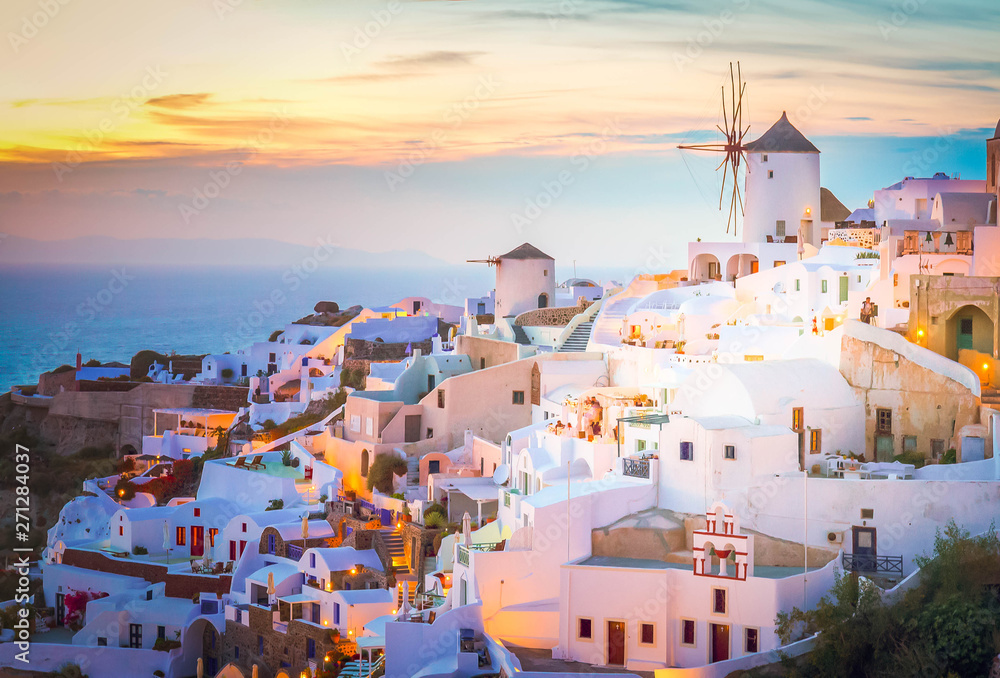 Fototapeta premium Oia village at night, Santorini