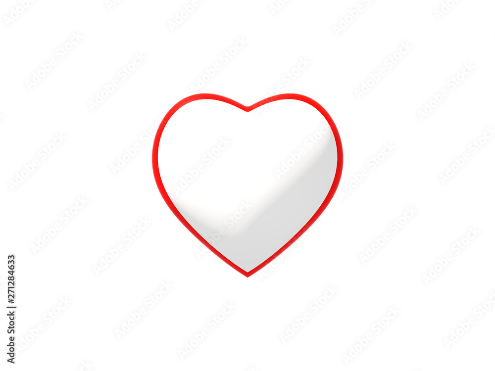 Line art of red and white 3D heart symbol realistic illustration on white background. Ideal for Valentines Day, Mothers Day, wedding, I love you etc. 3d rendering.