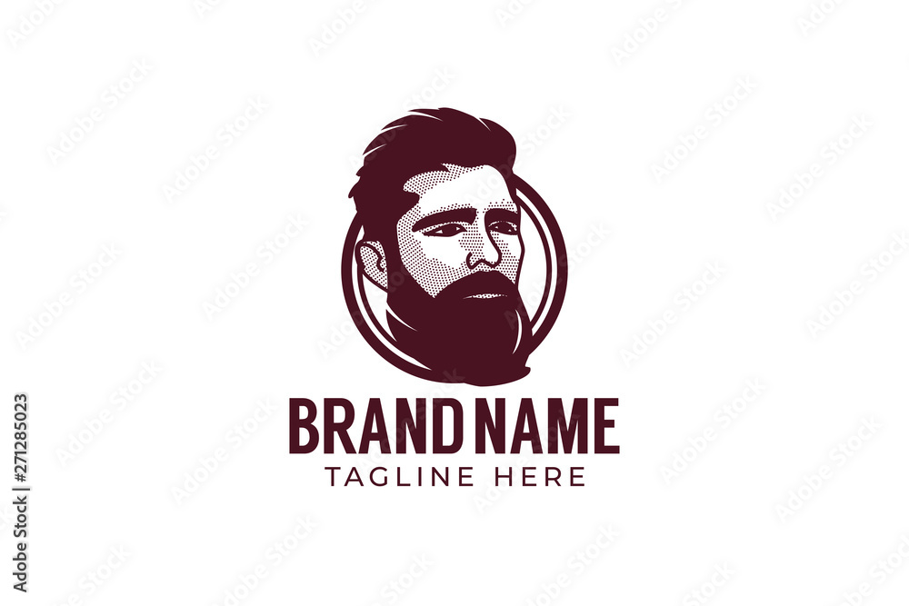 Vector hipster man logo. Stylized man head with beard illustration for ...