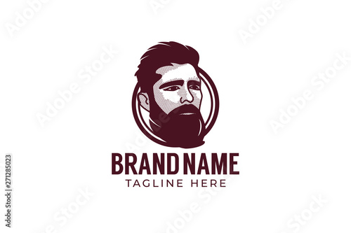 Vector hipster man logo. Stylized man head with beard illustration for logo design.