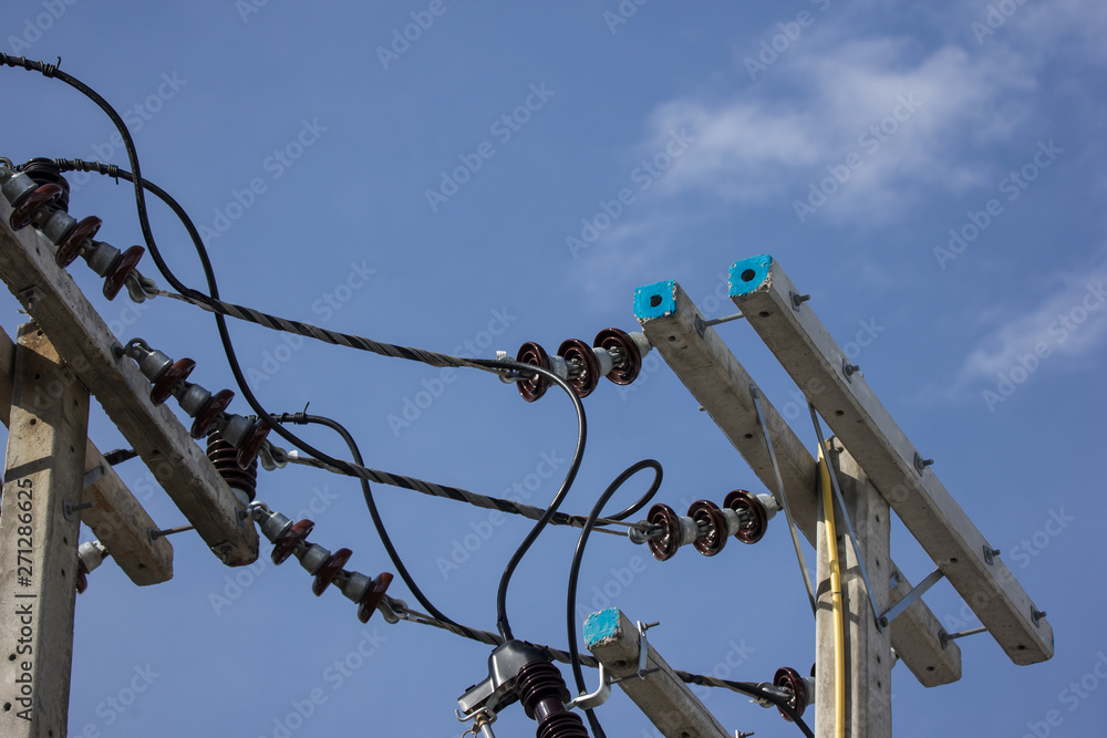 Closeup Eletricity line and electricity post Closeup Eletricity line and electricity post
