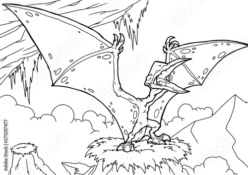 Outline Dinosaur Pterodactyl Illustration Suitable For Any Of Graphic Design Project Such As Coloring Book And Education
