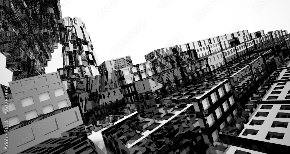 Fototapeta premium Abstract white and black interior multilevel public space with window. 3D illustration and rendering.