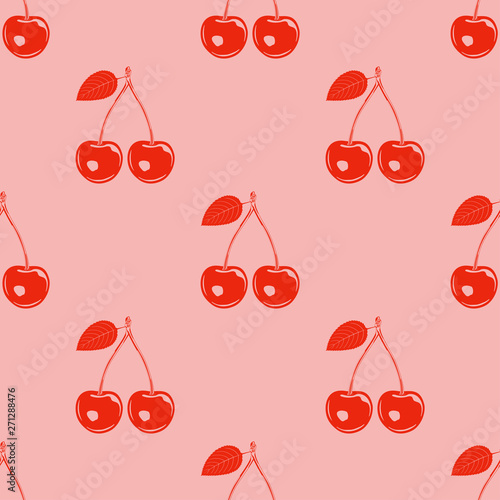 Stencil cherry print. Summer fruit seamless pattern. Bold graphic, fun fruit motif.