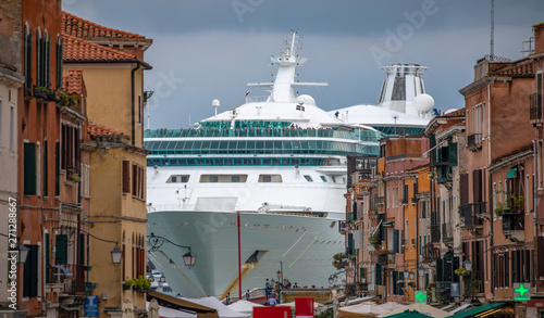 Italy beauty, like a horror movie scene, gigantic cruise ship leaving Venice, Venezia