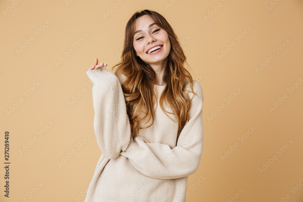 Beautiful young woman wearing sweater standing Beautiful young woman wearing sweater standing