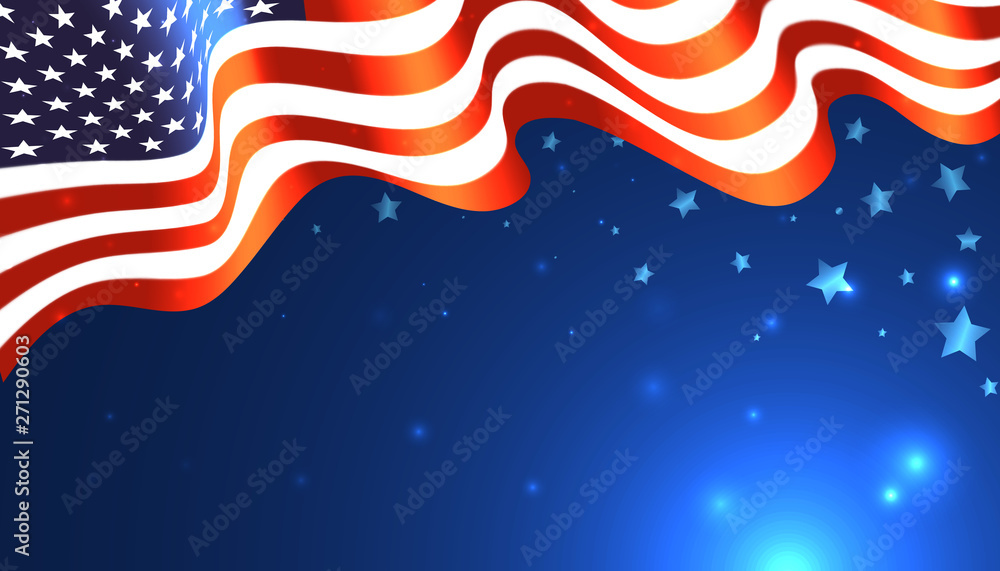 National USA flag on background the shining sky with stars. USA national holiday. Vector background for American Independence day, veterans or memorial day. Template design element National USA flag on background the shining sky with stars. USA national holiday. Vector background for American Independence day, veterans or memorial day. Template design element