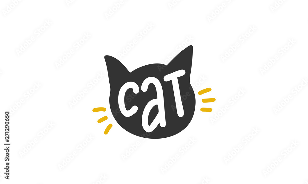 Cat. Handwritten vector lettering. Unique hand drawn nursery poster. Cute phrases. Ink brush calligraphy. Scandinavian style. Poster, card, banner, t-shirt design element. Vector illustration