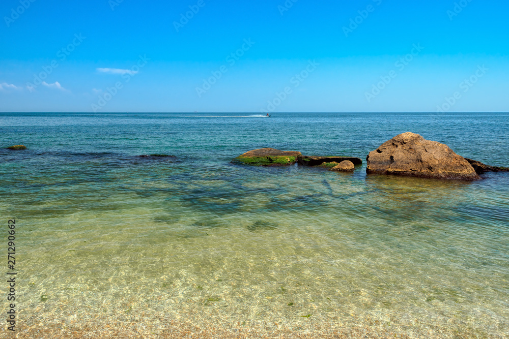 Huge stones in the sea near beach, Odessa, Ukraine