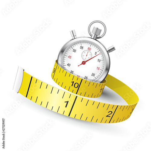 Measuring tape entwine stopwatch - diet and fitness concept
