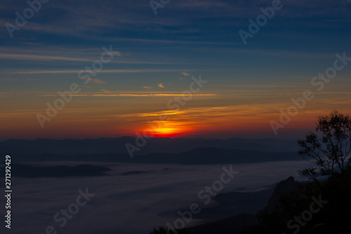 Sunrise and mountain mist at doi samer dao Sri Nan National Park thailand