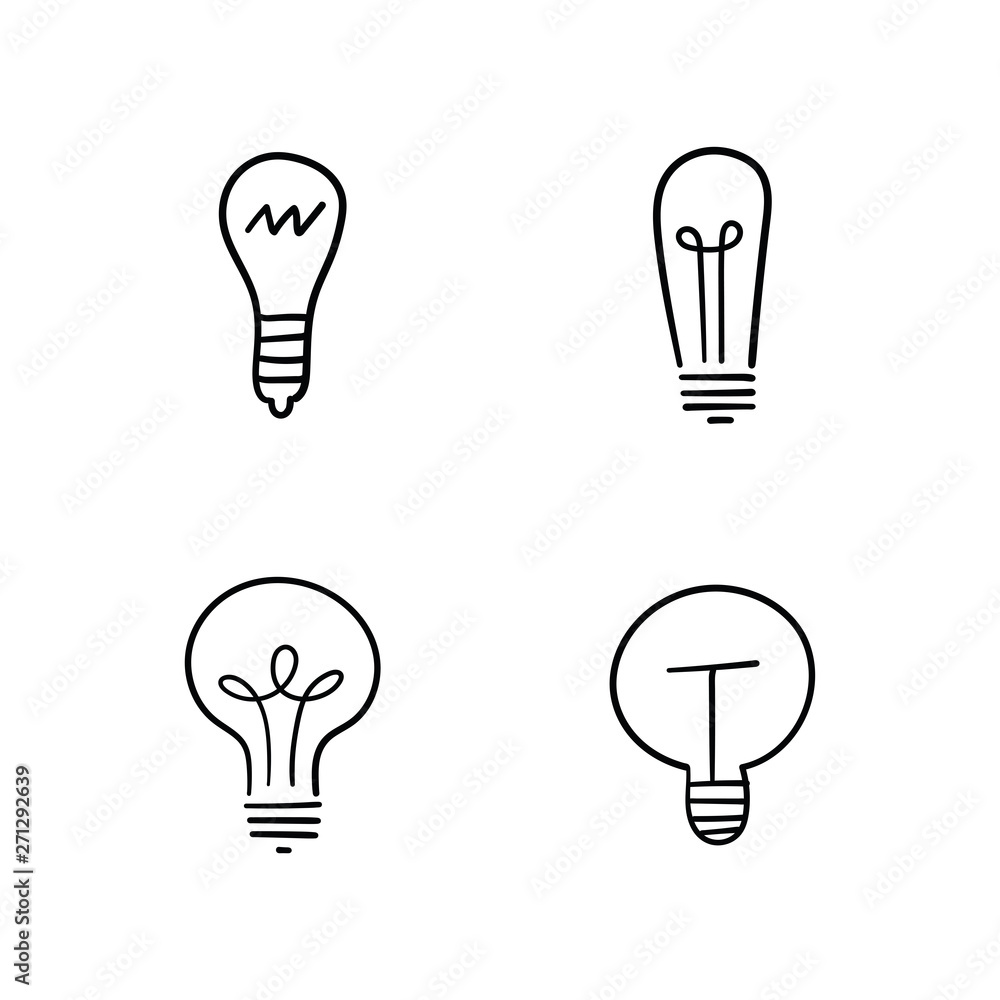 Light bulb doodles set. Hand drawn idea icons. Creativity and innovation concept. Light bulb doodles set. Hand drawn idea icons. Creativity and innovation concept.
