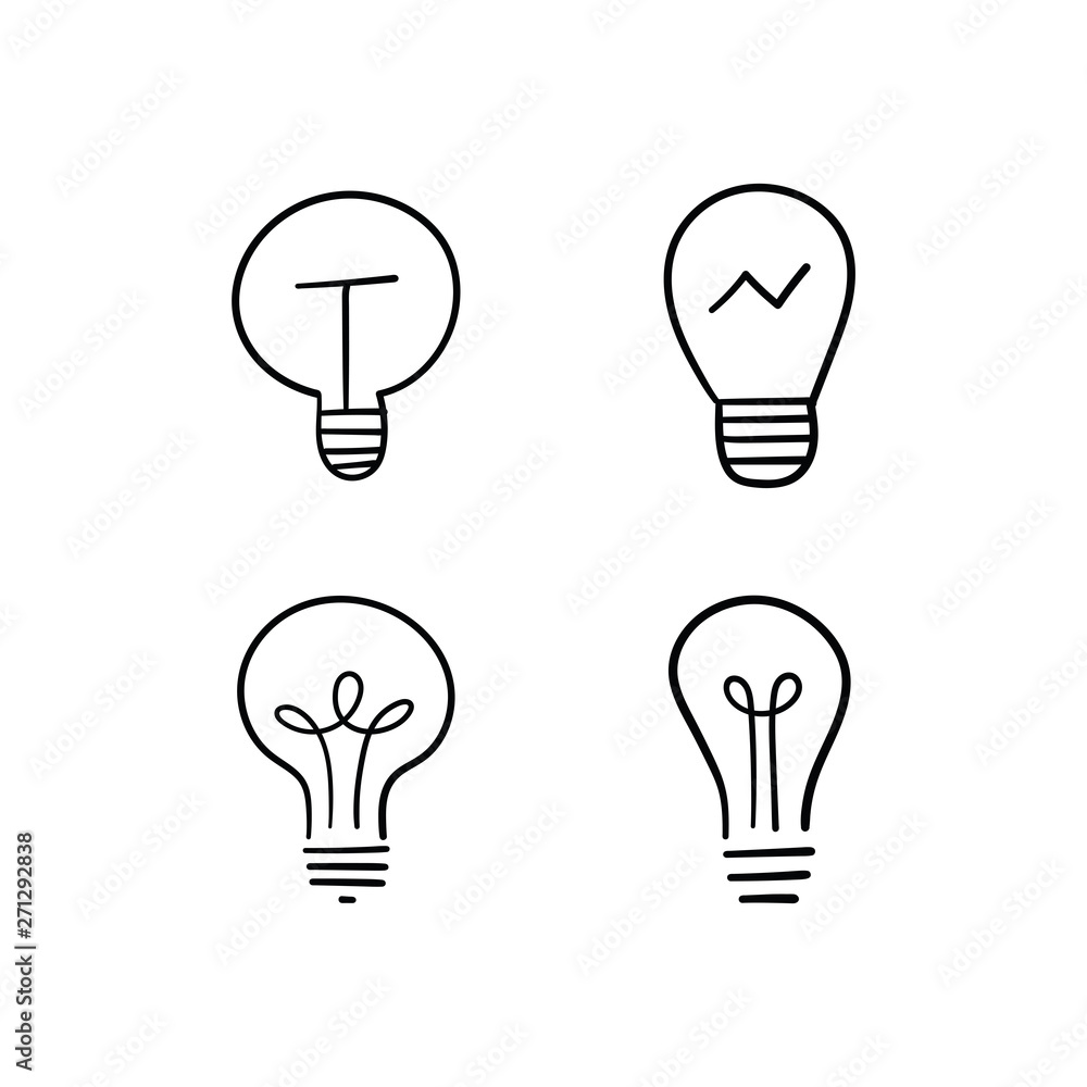 Light bulb doodles set. Hand drawn idea icons. Creativity and innovation concept. Light bulb doodles set. Hand drawn idea icons. Creativity and innovation concept.