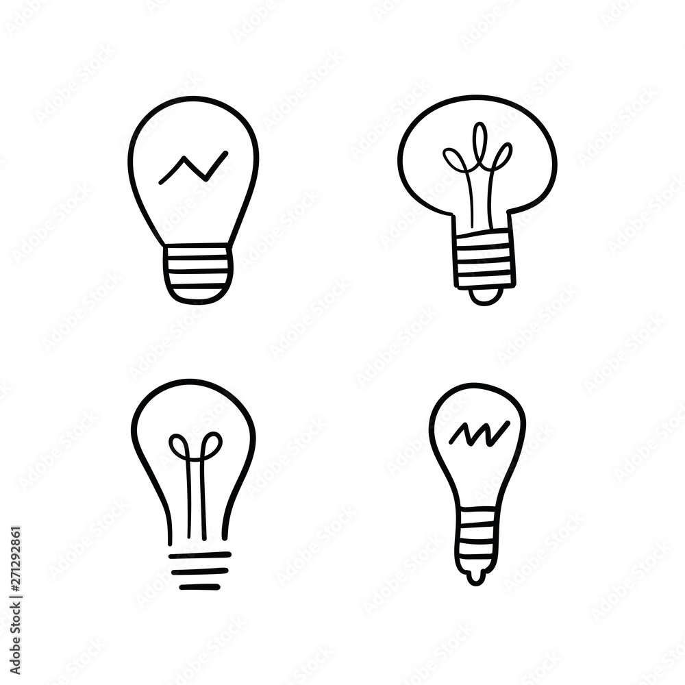 Light bulb doodles set. Hand drawn idea icons. Creativity and innovation concept. Light bulb doodles set. Hand drawn idea icons. Creativity and innovation concept.