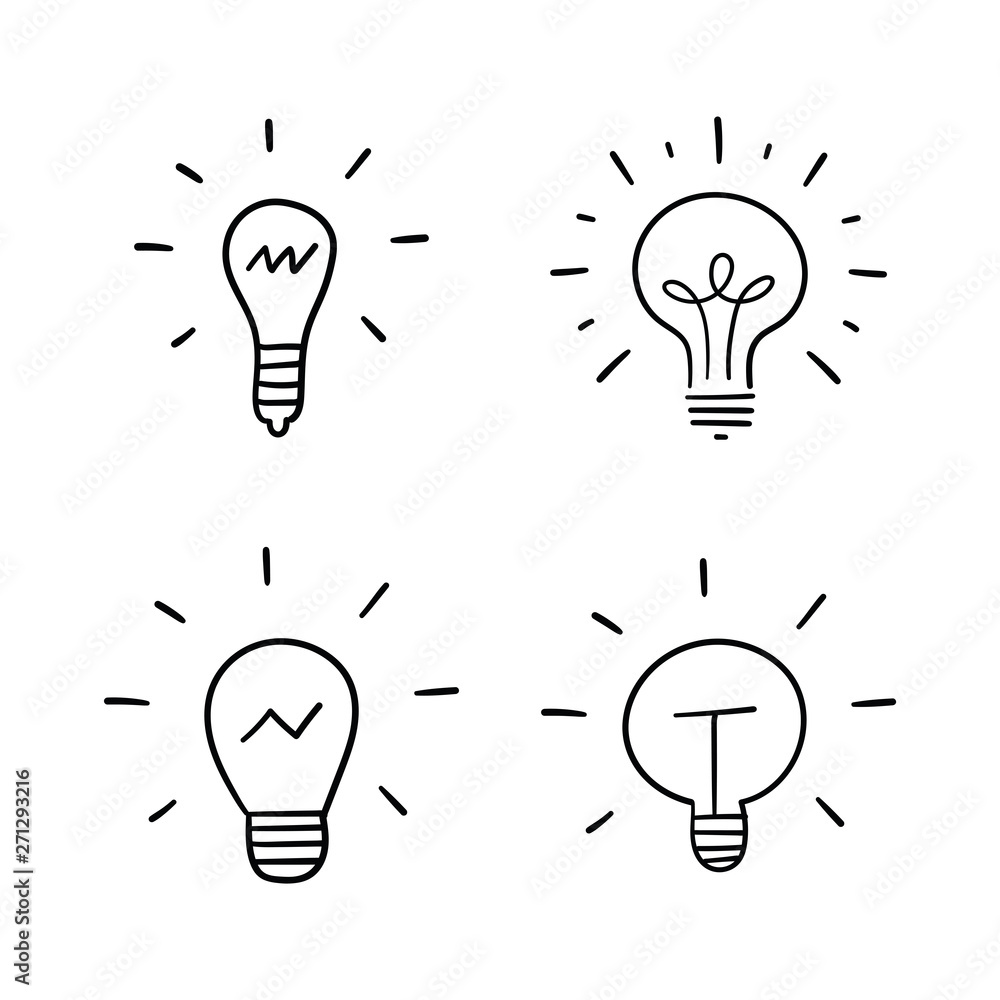 Light bulb doodles set. Hand drawn idea icons. Creativity and innovation concept. Light bulb doodles set. Hand drawn idea icons. Creativity and innovation concept.