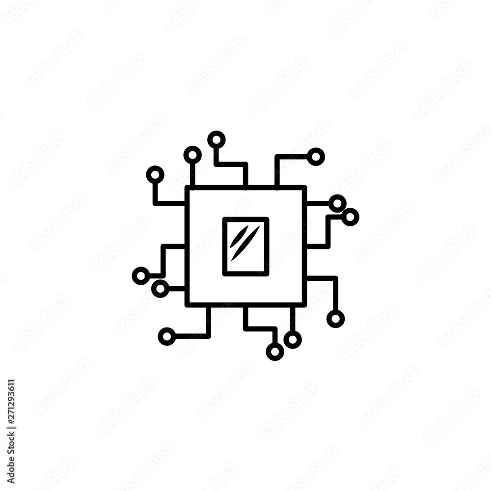 Microchip line icon. CPU, Central processing unit, computer processor, chip symbol in circle. Abstract technology logo. Simple round icon isolated on black background. Creative modern vector logo Microchip line icon. CPU, Central processing unit, computer processor, chip symbol in circle. Abstract technology logo. Simple round icon isolated on black background. Creative modern vector logo