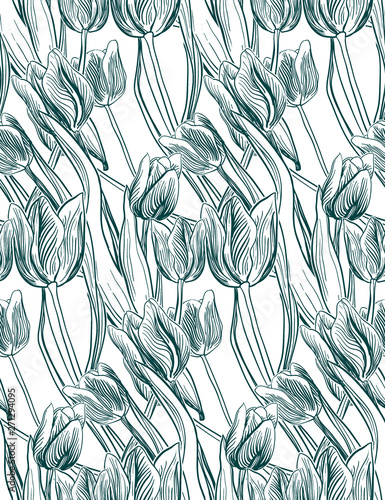 vector pattern plant engrave ink tulips sketch