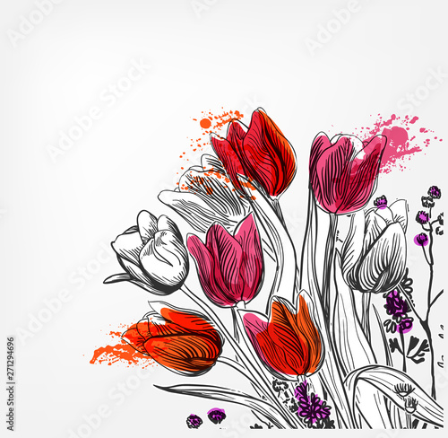 tulips vector card simple splash colorful sketch