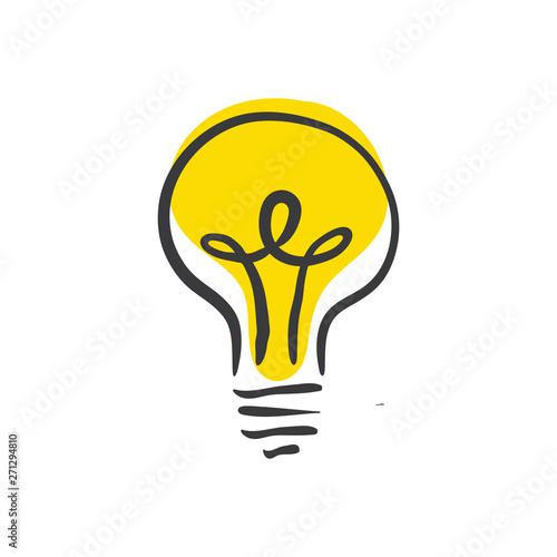 Light bulb doodle, hand drawn idea icon.