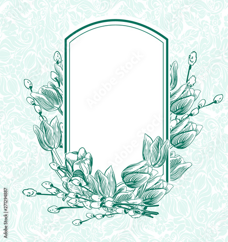 engrave flowers vector frame tulips monichrome pattern