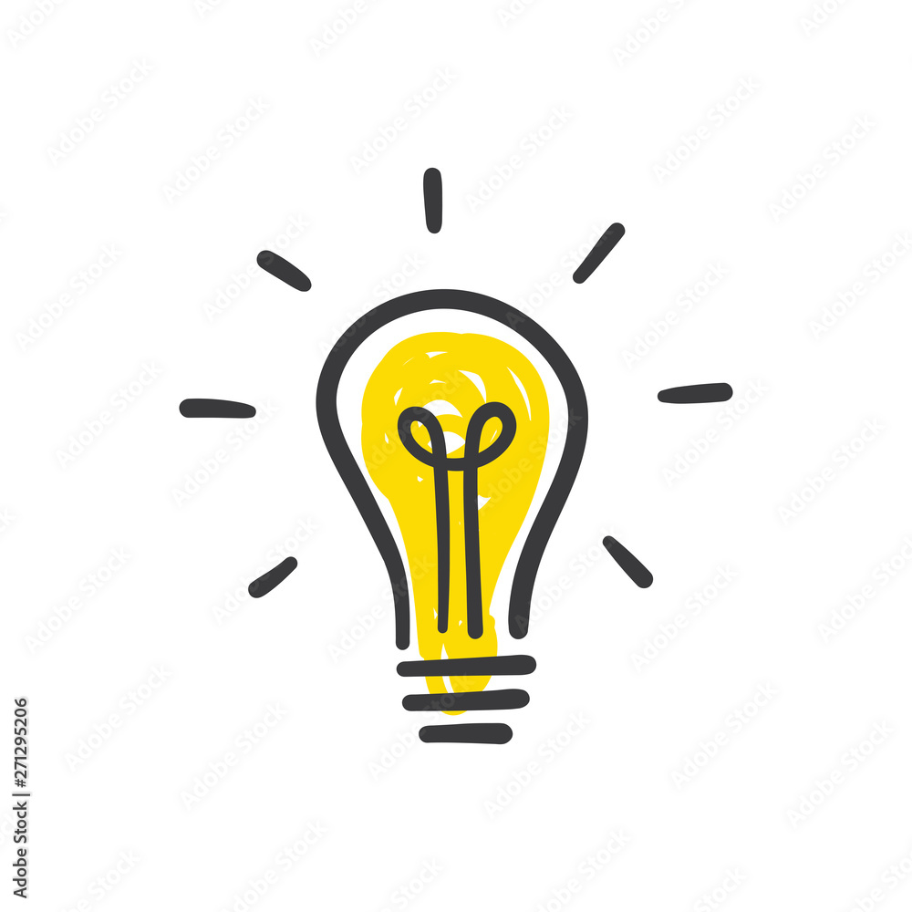 Light bulb doodle, hand drawn idea icon. Light bulb doodle, hand drawn idea icon.