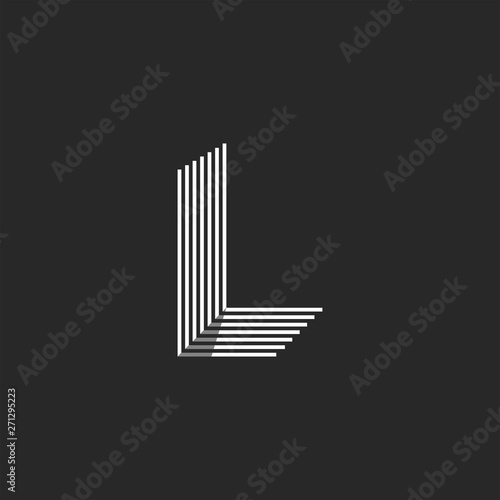 Isometric shape letter L logo many parallel thin lines geometric form, creative stripes emblem