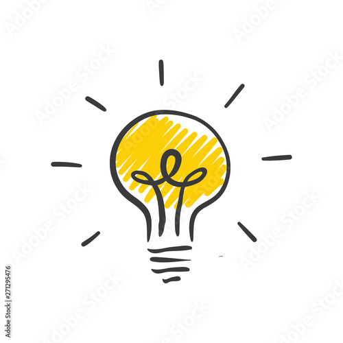 Light bulb doodle, hand drawn idea icon.