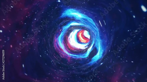 Seamless travel through a wormhole through time and space filled with millions of stars and nebulae. Wormhole space deformation, science fiction. Black hole. Vortex hyperspace tunnel. 4k animation