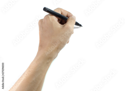 hand with pen isolated on white background
