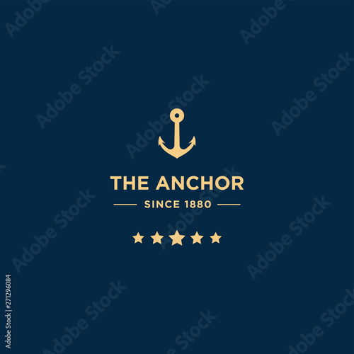 marine retro emblems logo with anchor, anchor logo - vector