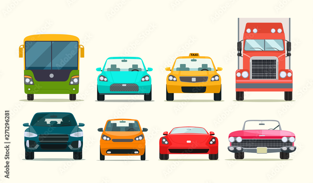 Big set of different models of cars. Vector flat style illustration Big set of different models of cars. Vector flat style illustration