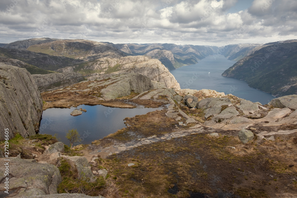  Nature, the landscape of Norway, a small lake on a high rock plateau above   lysefjord