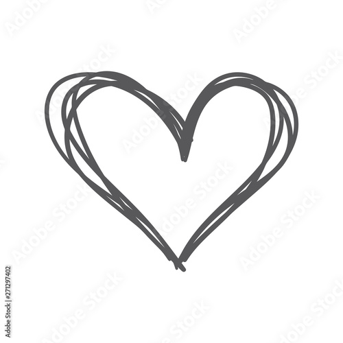 Hand drawn heart icon, love symbol. Sketched doodle illustration.