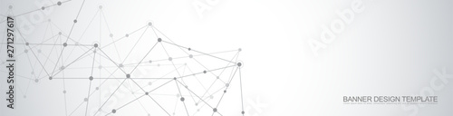 Website header or banner design with abstract geometric background and connecting dots and lines. Global network connection. Digital technology with plexus background and space for your text.