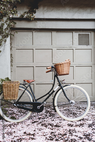 Bike near the garage during spring