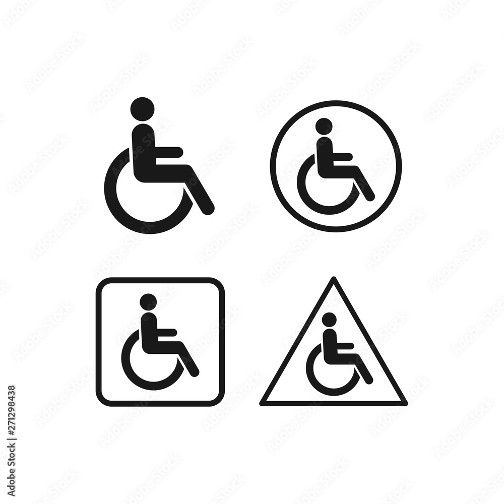 Disabled Handicap icon sign set vector on white background. wheel chair symbol logo design illustration Disabled Handicap icon sign set vector on white background. wheel chair symbol logo design illustration