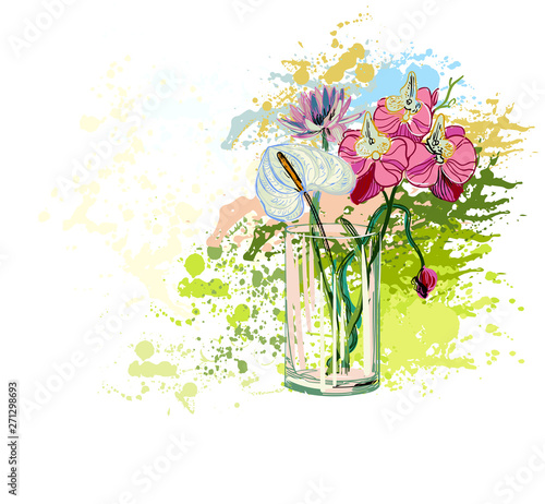vector flower colorful background vase glass bouquet