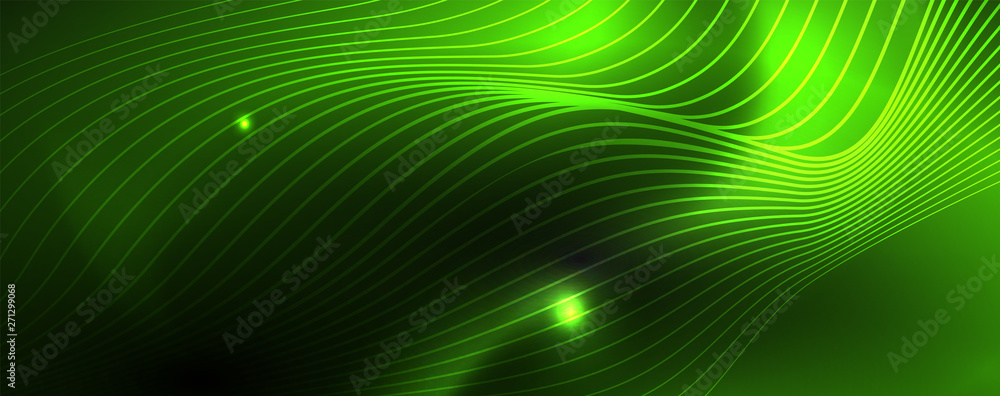 Smoky glowing waves in the dark. Dark abstract background with neon color light and wavy lines. Vector Smoky glowing waves in the dark. Dark abstract background with neon color light and wavy lines. Vector