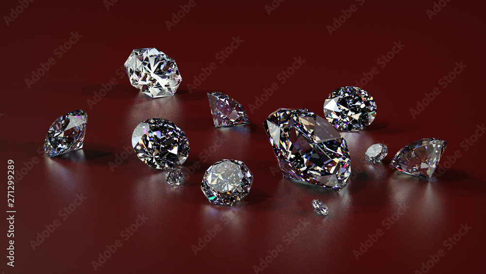 Diamonds on a red background. 3d illustration Diamonds on a red background. 3d illustration