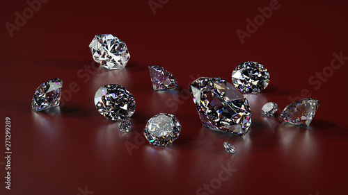 Diamonds on a red background. 3d illustration