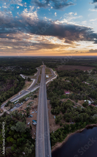 Bridge over the river aerial drone