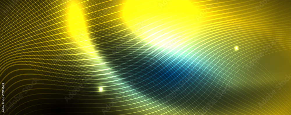 Smooth wave lines on blue neon color light background. Glowing abstract wave on dark, shiny motion, magic space light Smooth wave lines on blue neon color light background. Glowing abstract wave on dark, shiny motion, magic space light