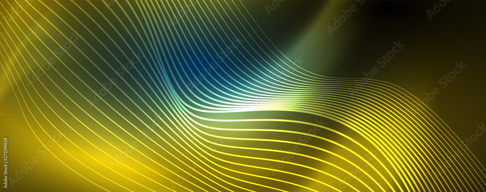 Smooth wave lines on blue neon color light background. Glowing abstract wave on dark, shiny motion, magic space light Smooth wave lines on blue neon color light background. Glowing abstract wave on dark, shiny motion, magic space light