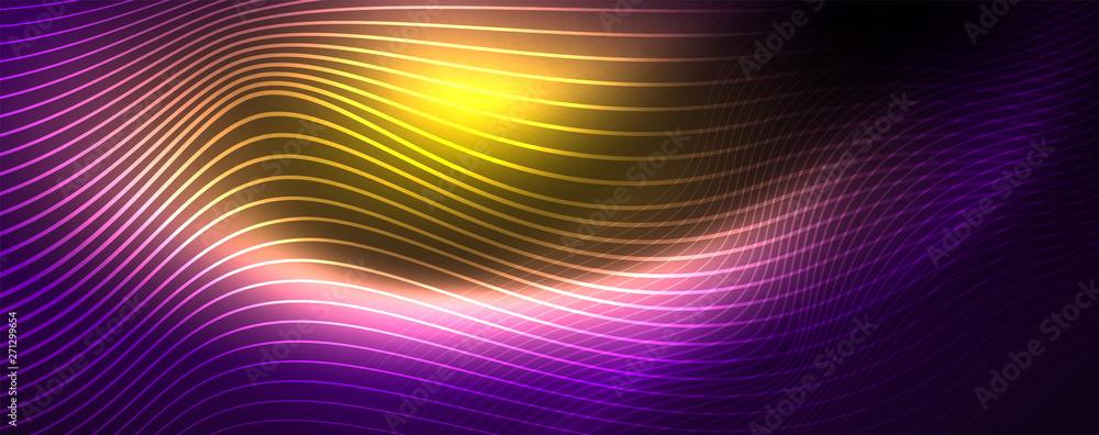 Neon vector wave lines abstract background, magic futuristic techno design Neon vector wave lines abstract background, magic futuristic techno design