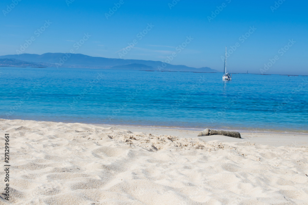 landscape of the beach with sea and sand, galicia landscape of the beach with sea and sand, galicia