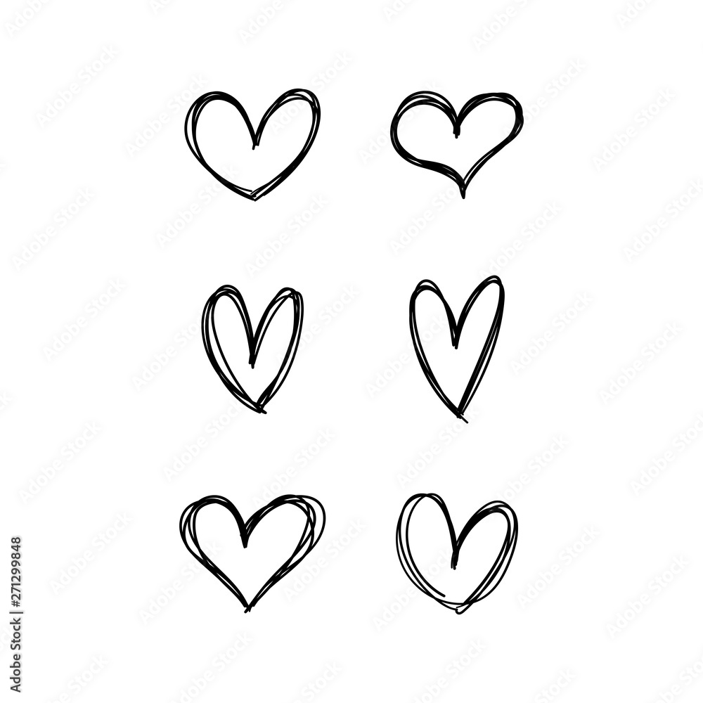 Hand drawn heart icons set, love symbol. Sketched doodles hearts collection. Hand drawn heart icons set, love symbol. Sketched doodles hearts collection.